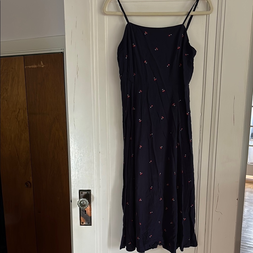 Gap Fit and Flare Navy Blue with Cherries Spaghetti Strap Dress